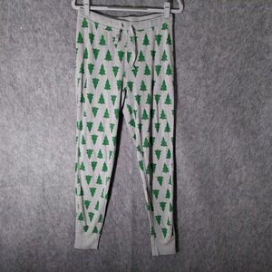 Hanna Andersson Pajama Pants Women M Gray‎ Christmas Trees Print Organic Cotton